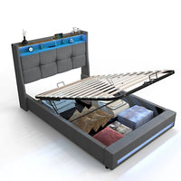 Polsterbett 90x200cm Stauraumbett LED Beleuchtung USB Bettgestell Bettkasten