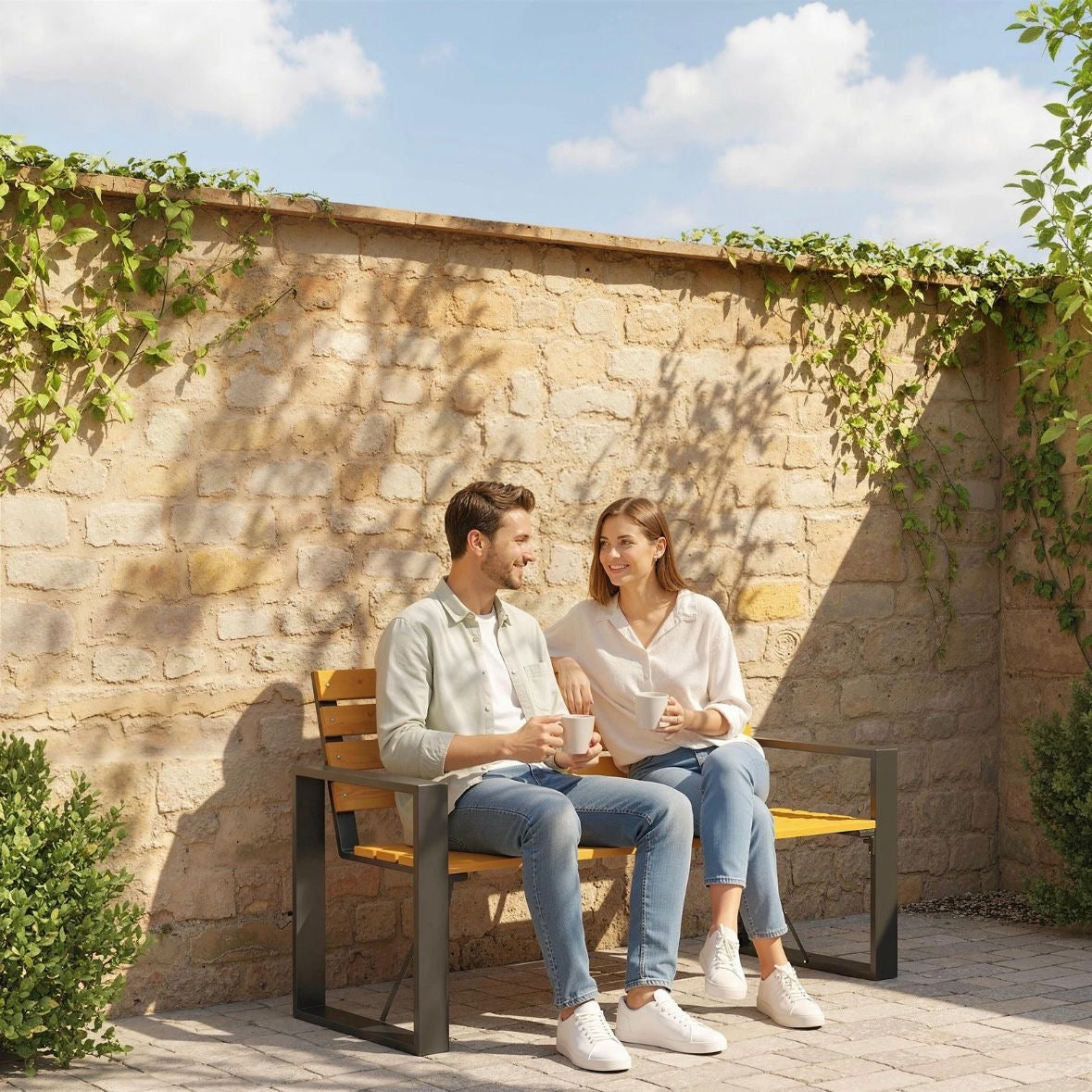Gartenbank 2 Sitzer Holzbank  Lamelldesign Sitzbank