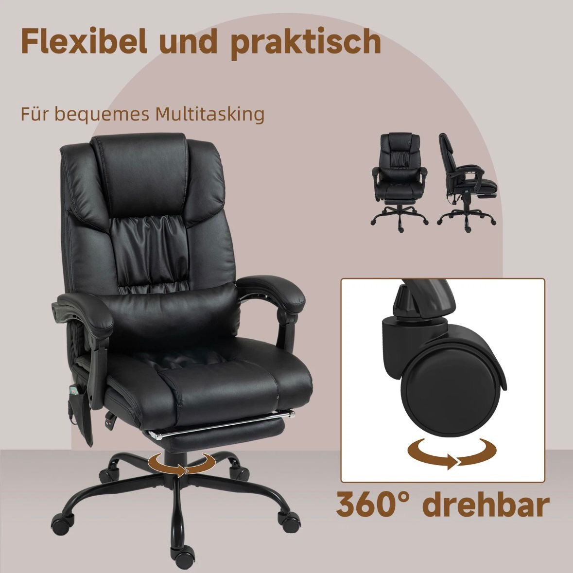 Vinsetto Bürostuhl Ergonomisch Massagefunktion Fußstütze Sessel