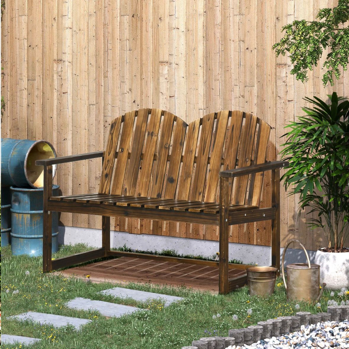 Gartenbank 2 Sitzer Sitzbank Holzbank Rückenlehne Armlehne