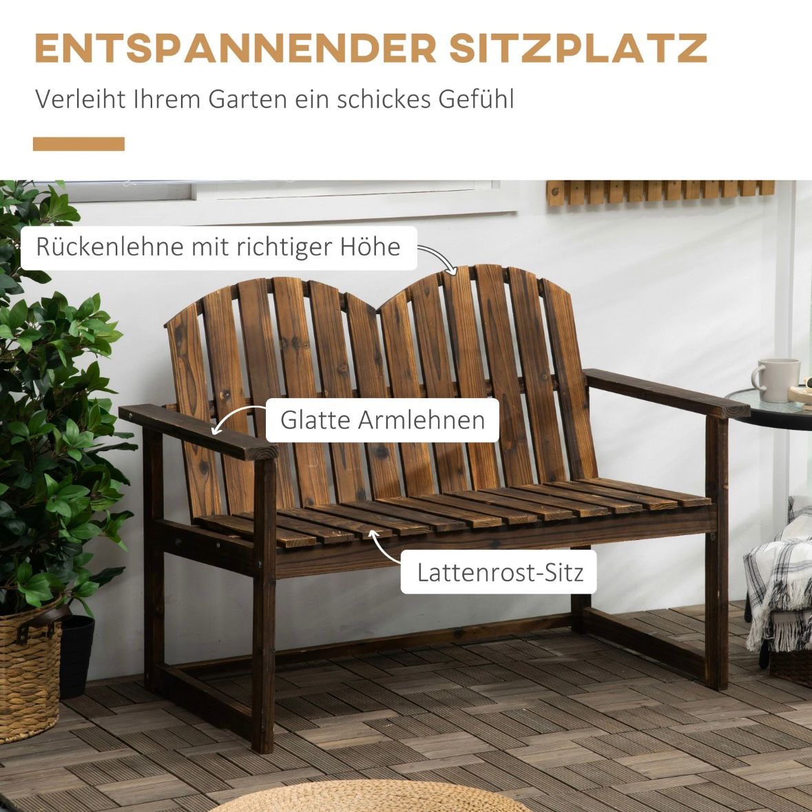 Gartenbank 2 Sitzer Sitzbank Holzbank Rückenlehne Armlehne