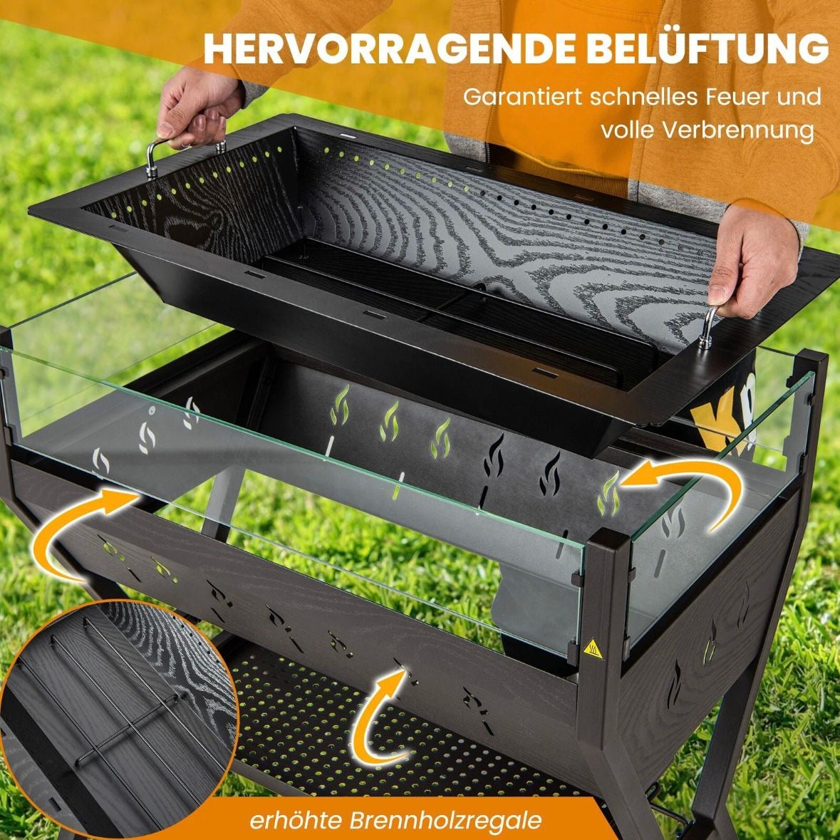 Holzkohlegrill Würzregalen Grillwagen Campinggrill BBQ Edelstahl Grill