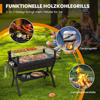 Holzkohlegrill Würzregalen Grillwagen Campinggrill BBQ Edelstahl Grill