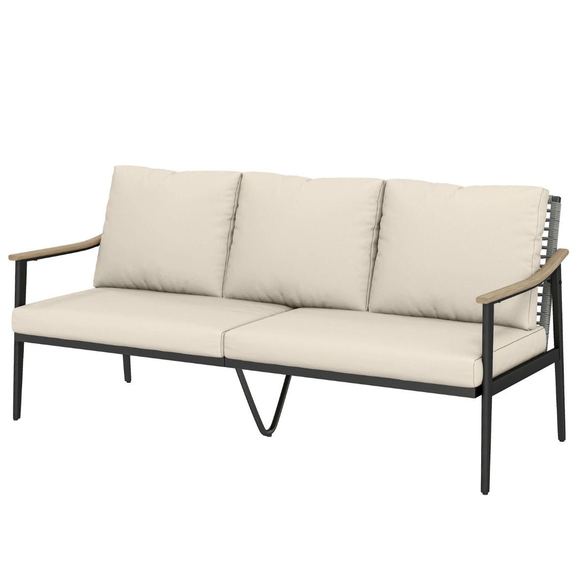 Gartensofa 3 Sitzer Rattan Loungesofa mit Kissen
