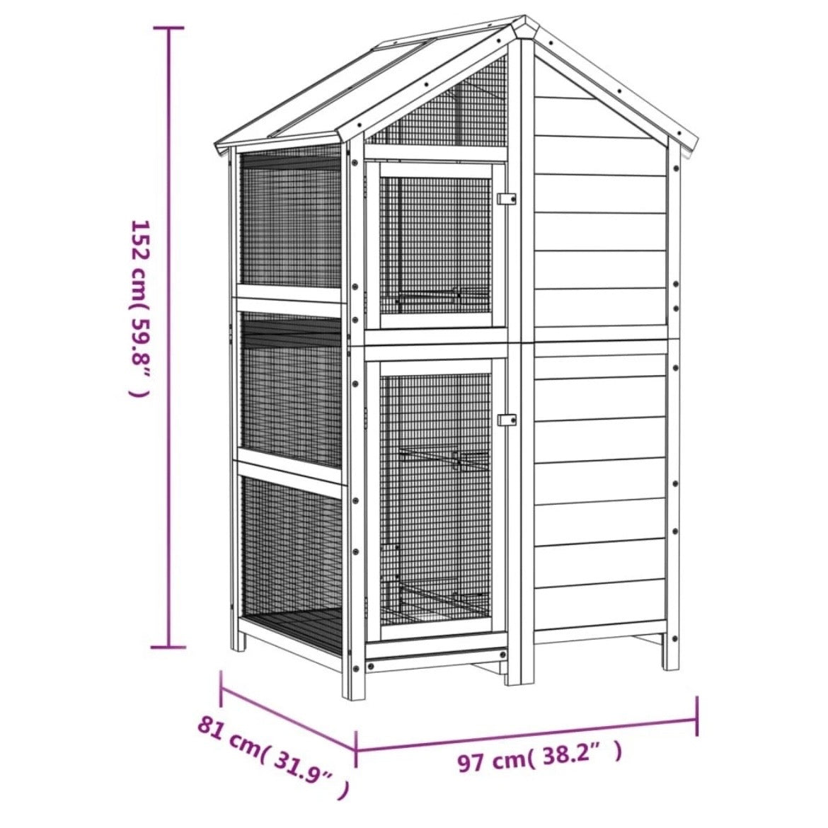 Vogelvoliere Vogelkäfig Holz Voliere Vogelhaus Käfig 97x152cm