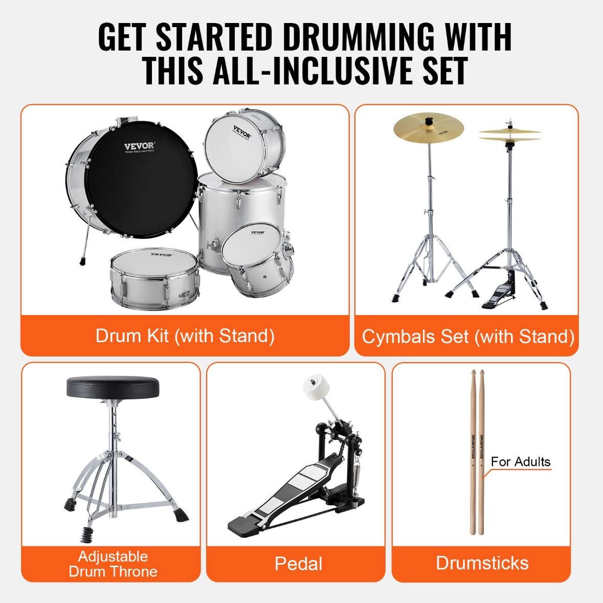 5 teilig Schlagzeug Set Drumset
