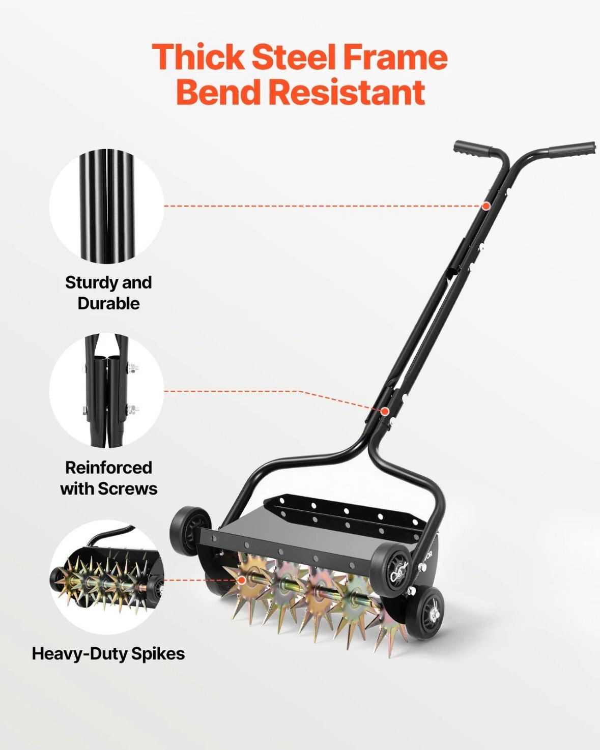 Rasenlüfter Walze Manuell 45cm Aerifizierer für Rasen 5cm Spikes
