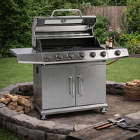 Gasgrill Grillwagen 7 Brenner 19,3 kW Edelstahl Thermometer
