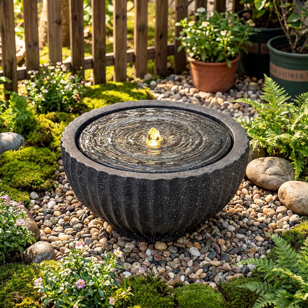 Springbrunnen Gartenbrunnen LED Beleuchtung Brunnen Gartendeko