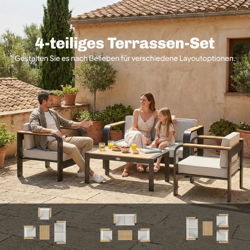 Gartenmöbelset Sitzgruppe 2er Sofa 2 Sessel Beistelltisch