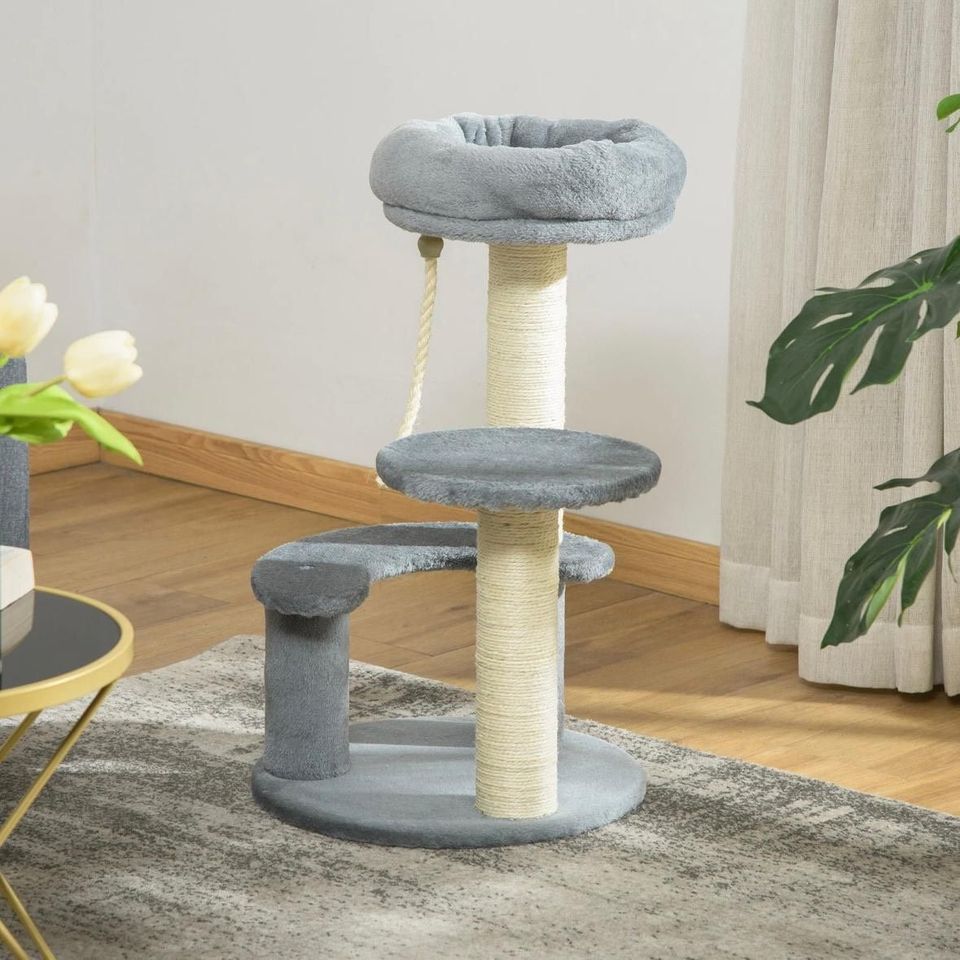 Katzenbaum Kratzbaum Kletterbaum Spielbaum Sisalsäule 65cm Grau