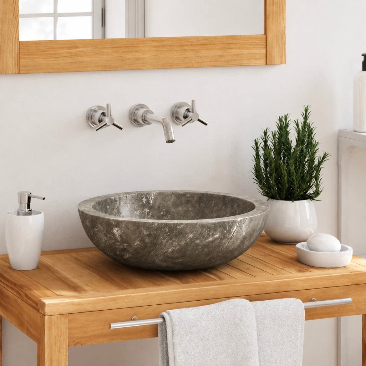 Aufsatzwaschbecken Marmor Rund Waschschale Waschbecken 40cm