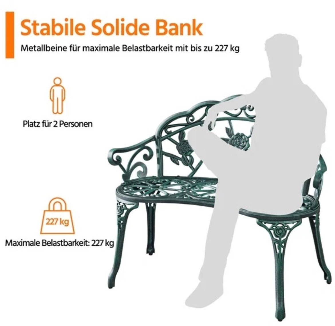 2-Sitzer Metallbank Gartenbank Sitzbank Terrassenmöbel Gartenmöbel