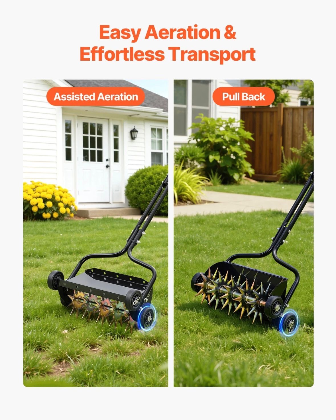 Rasenlüfter Walze Manuell 45cm Aerifizierer für Rasen 5cm Spikes