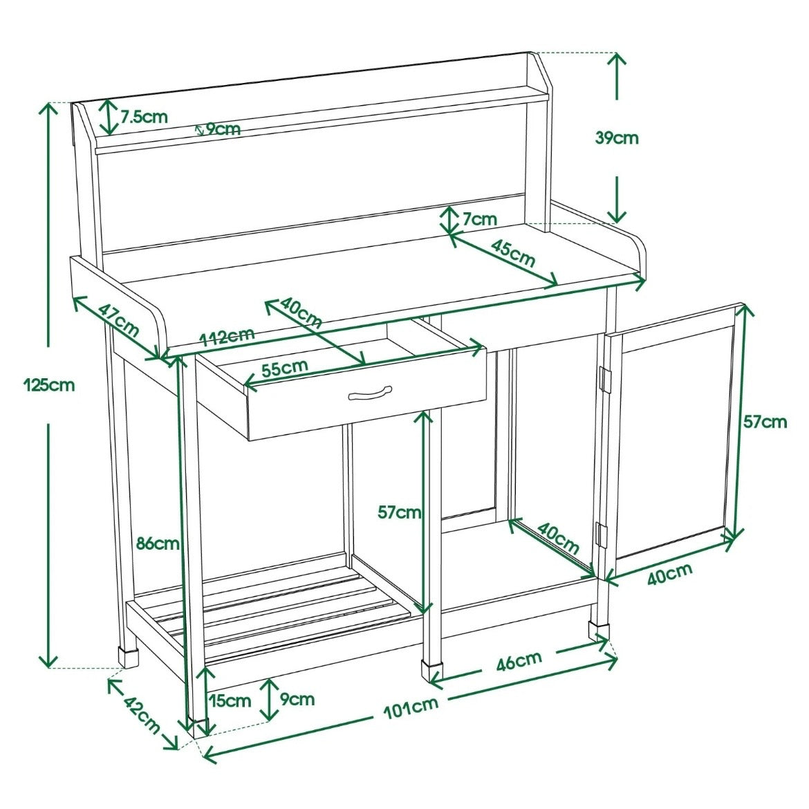 Pflanztisch Schublade Gärtnertisch Gartenschrank Tisch Schrank