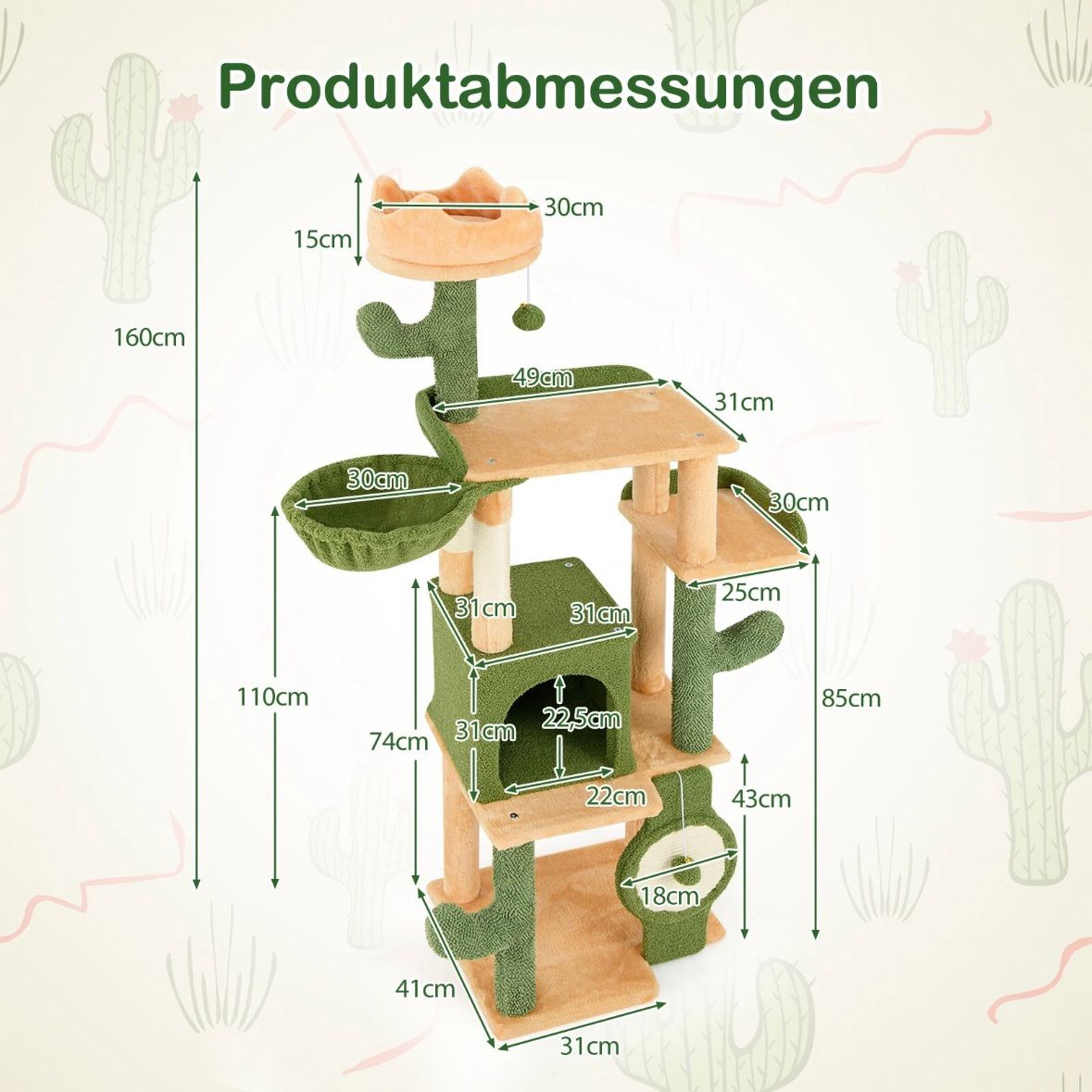 Kratzbaum 160cm Katzenbaum Kletterbaum Katzenmöbel Sisalpfosten