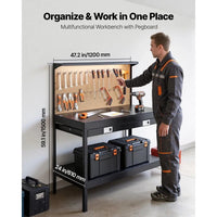 Werkbank LED Werkstatttisch 120cm Lochwand Werkstatt Werkzeugwand