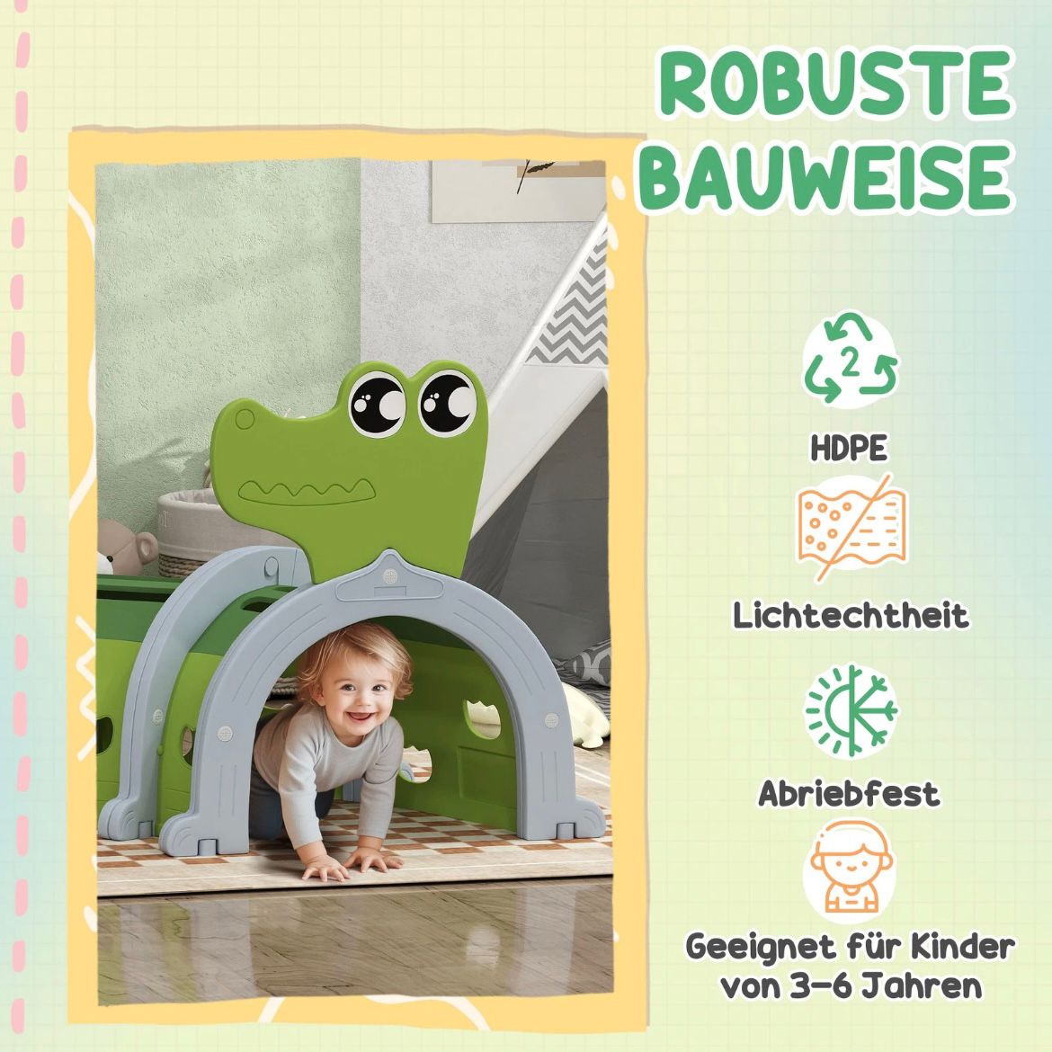 Krabbeltunnel Kinderspielzeug Spieltunnel 194cm Krokodiltunnel