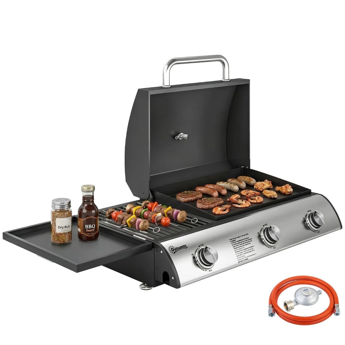 Gasgrill Tragbar Tischgrill Seitentisch Bratenplatte