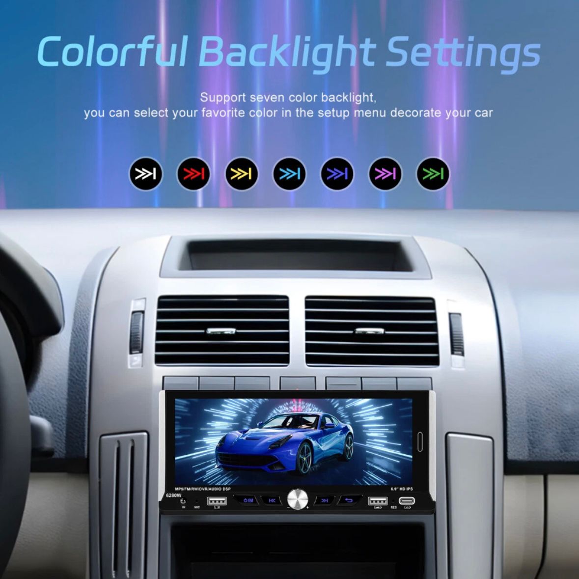 Single 1DIN 6.9" Autoradio Apple CarPlay Android Bluetooth USB