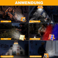 2x LED Solar Arbeitsleuchte Akku Aufladbar Baustrahler Flutlicht