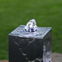 Edelstahl Springbrunnen eckig LED 3 Säulenbrunnen Gartenbrunnen