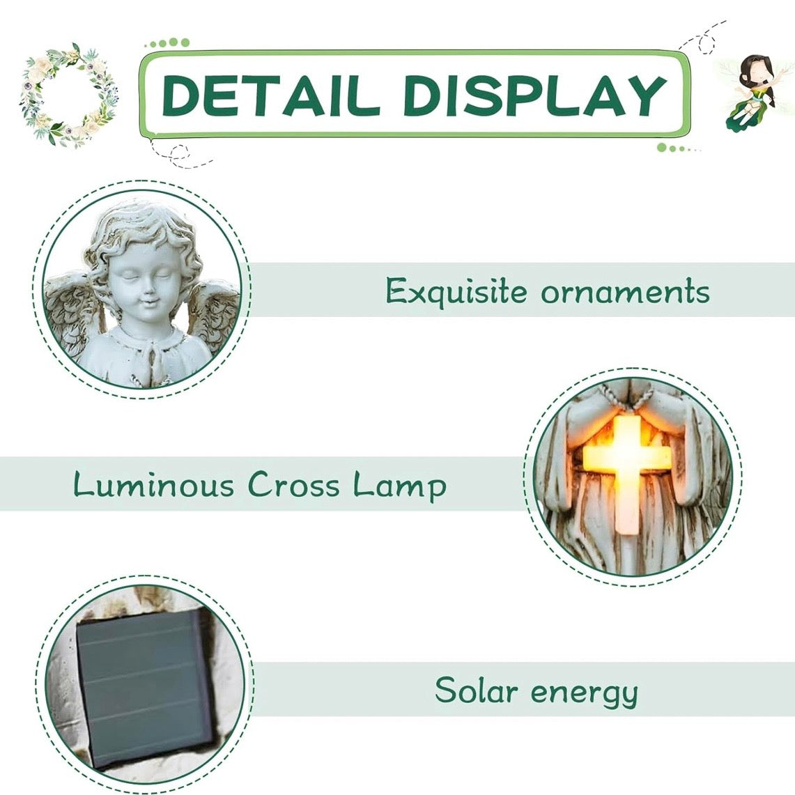 Solar Engel Gartenstatue Gartenfigur LED Schutzengel Gartendeko