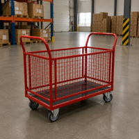 Transportwagen Gitterwagen 500kg Tragkraft Holzboden 4 Gitterwände 122x61cm