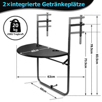 Balkontisch Balkongeländer Klappbar Hängetisch 60x40cm Tisch