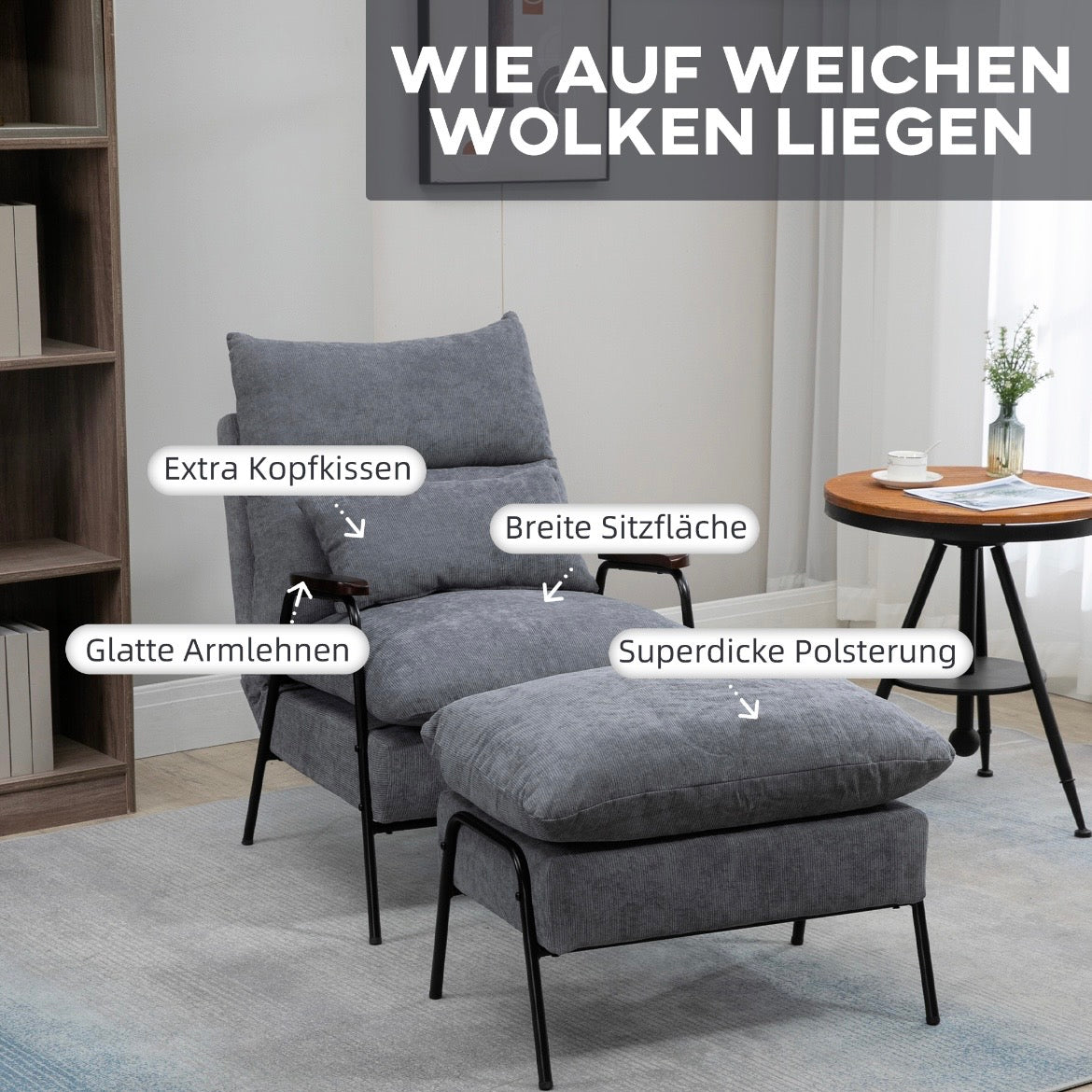 Relaxsessel Hocker Sessel Verstellbar Rückenlehne Wohnzimmer