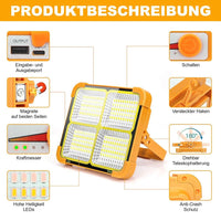 2x LED Solar Arbeitsleuchte Akku Aufladbar Baustrahler Flutlicht