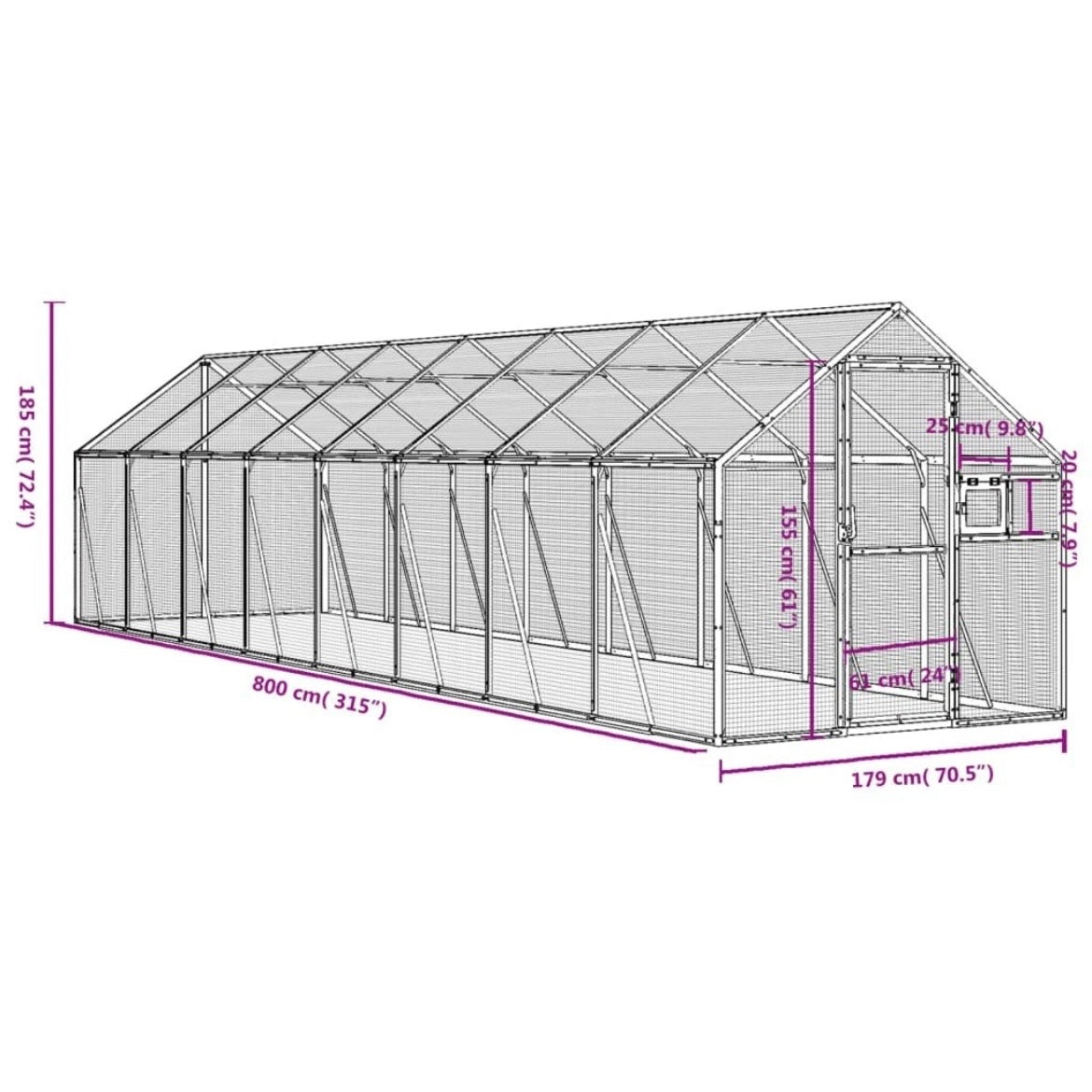 Alu Voliere Vogelkäfig Vogelvoliere Freilaufgehege Vogelhaus 179×800×185cm