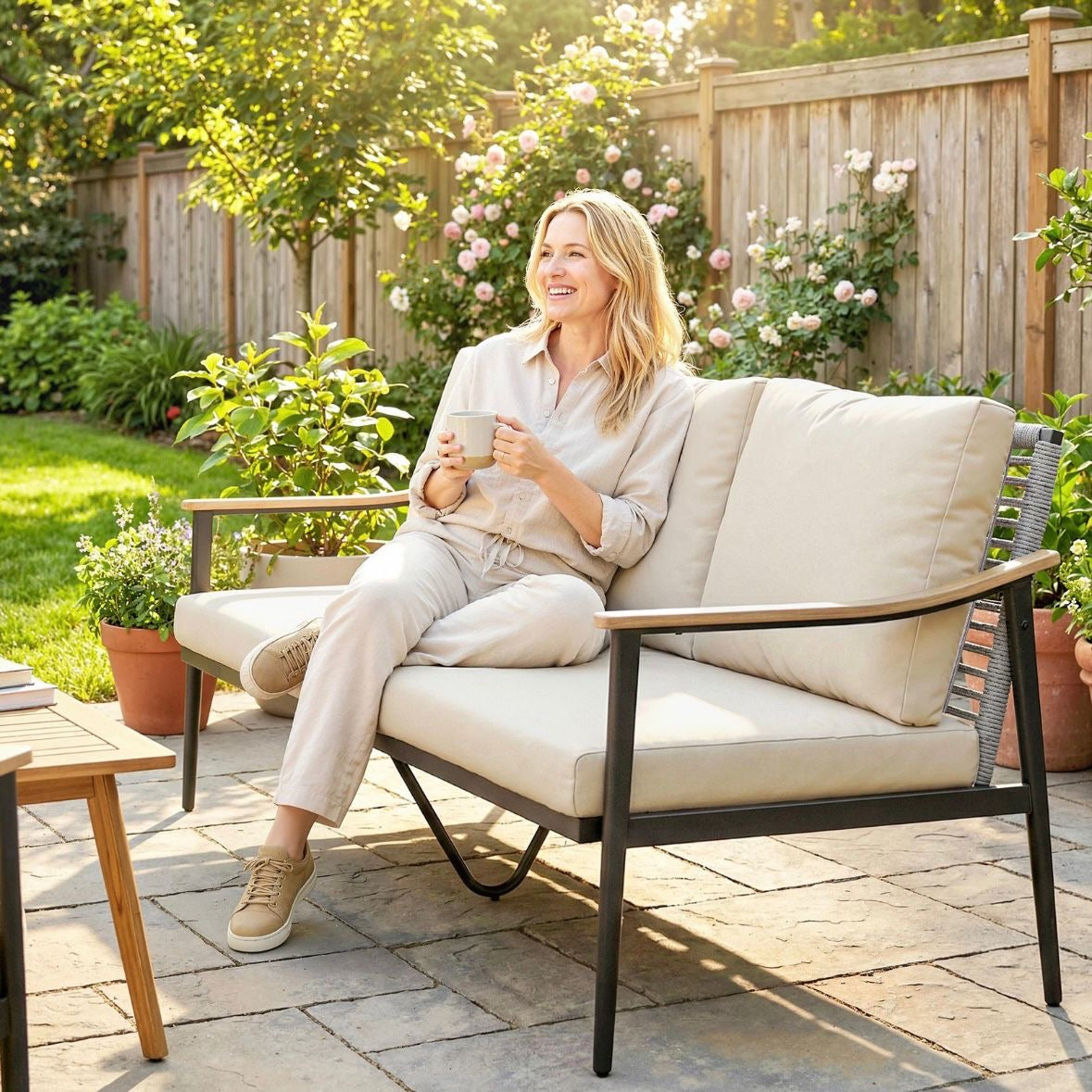 Gartensofa 3 Sitzer Rattan Loungesofa mit Kissen