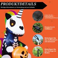 LED Halloween Skelett Einhorn 152cm Aufblasbar Gartendeko Deko Halloween