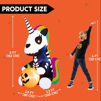 LED Halloween Skelett Einhorn 152cm Aufblasbar Gartendeko Deko Halloween