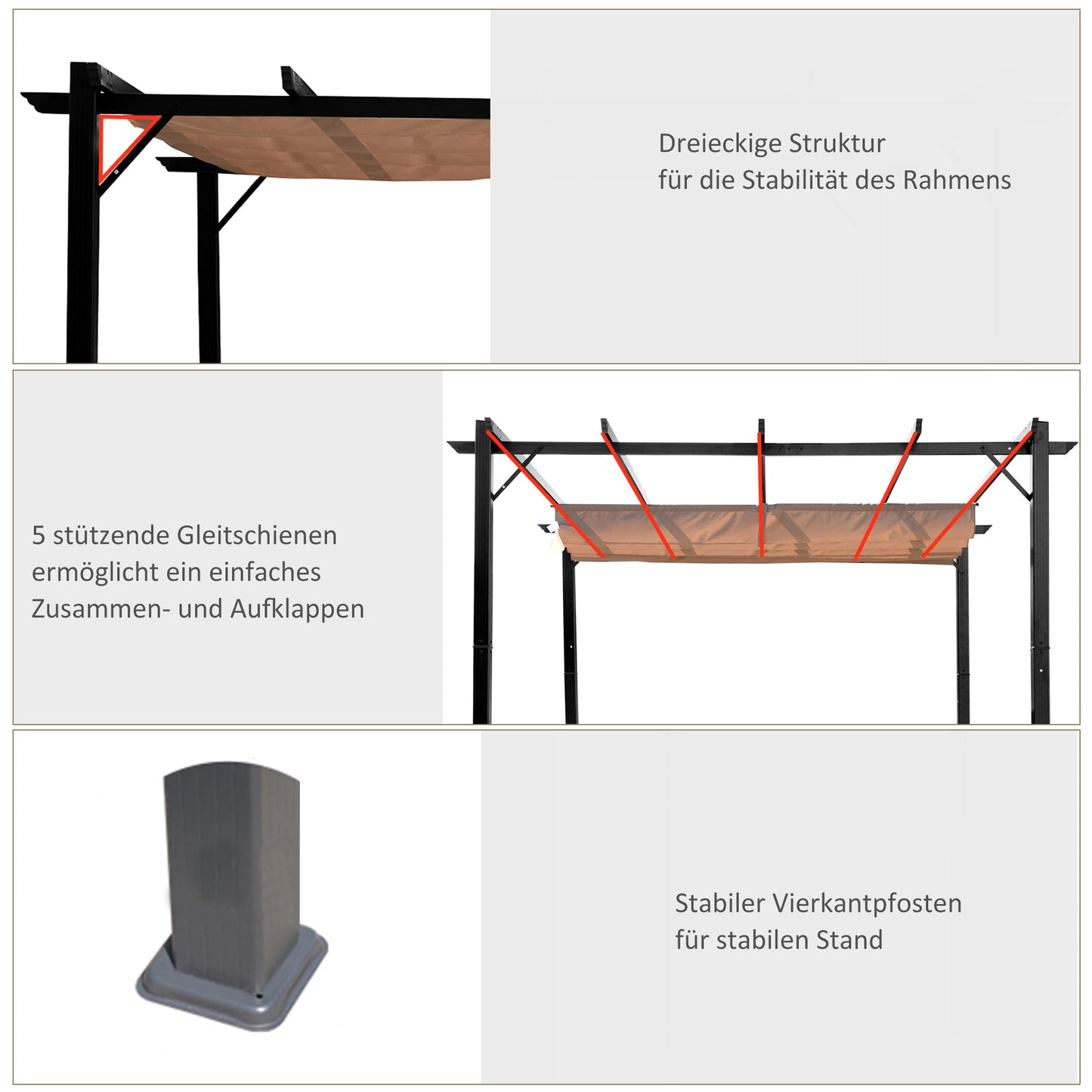 Pergola Pavillon einstellbares Stoffdach 3x4m Aluminium Terrassenüberdachung