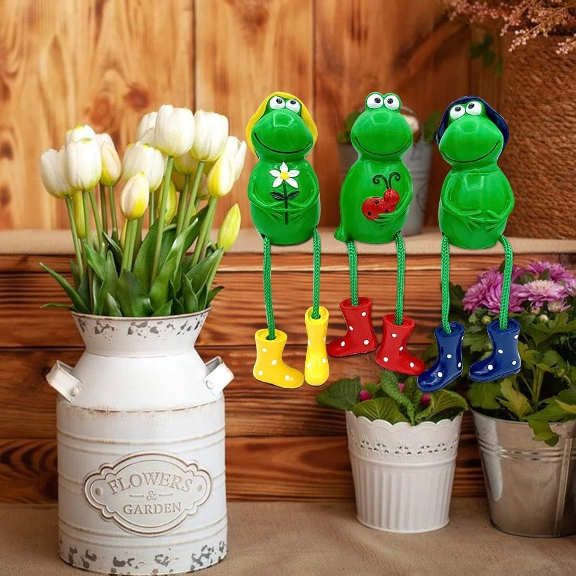 3x Frosch Figuren Garten Deko Frösche Miniteich Deko Set Gartendeko