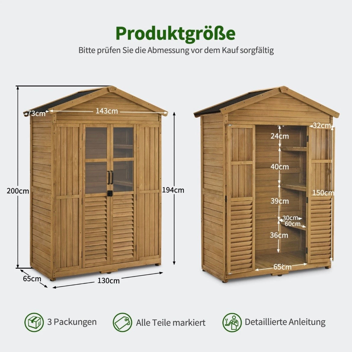 Gartenschrank Gartenhaus Begehbar 74×143×200cm Schrank Garten