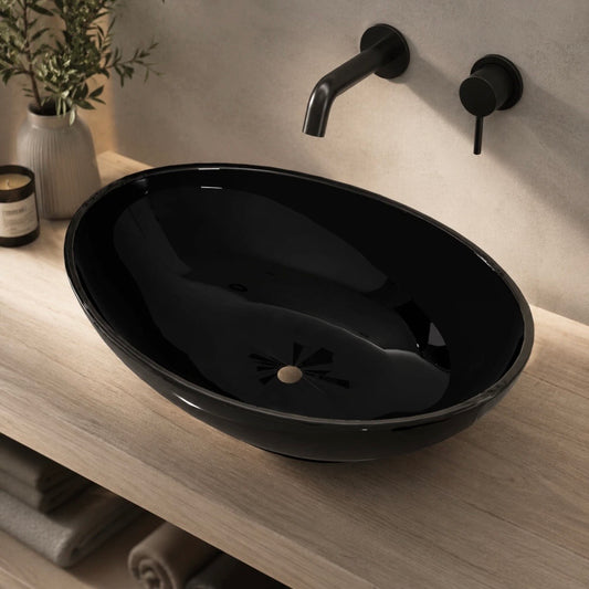 Keramik Waschbecken Waschtisch Aufsatzbecken Oval 40x33cm