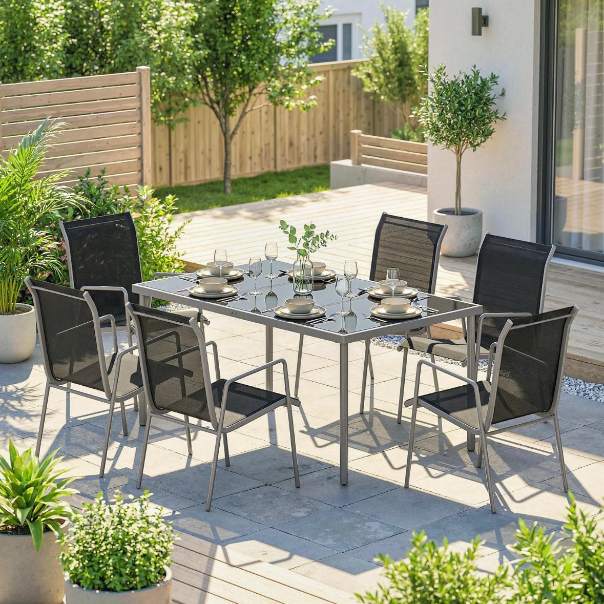Gartenmöbel Set Sitzgruppe 150x90cm Tisch 6 Stühlen