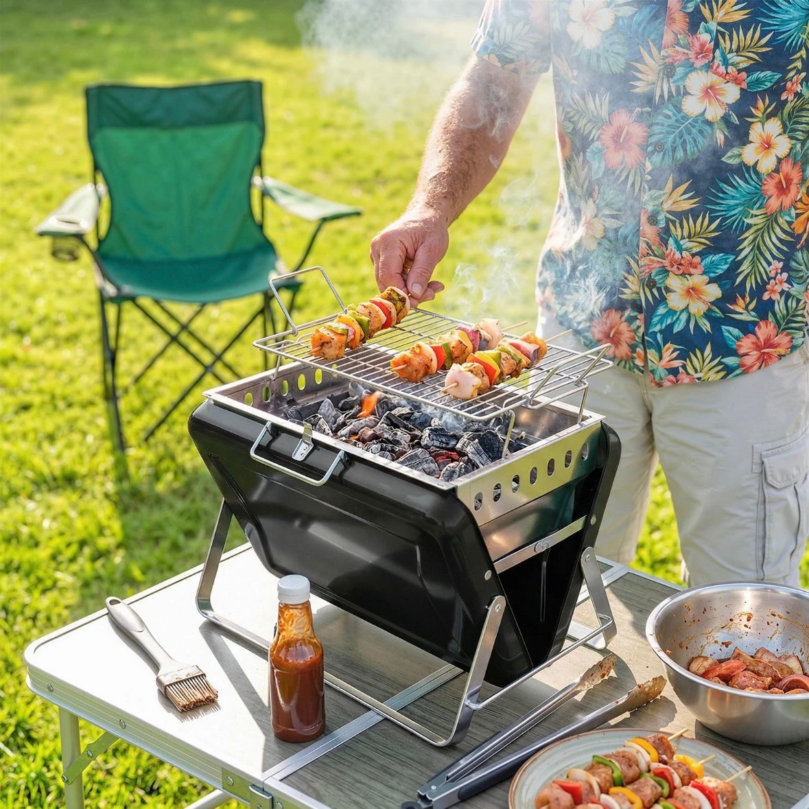 Tragbarer Holzkohlegrill Kofferdesign Grill Kohlegrill BBQ