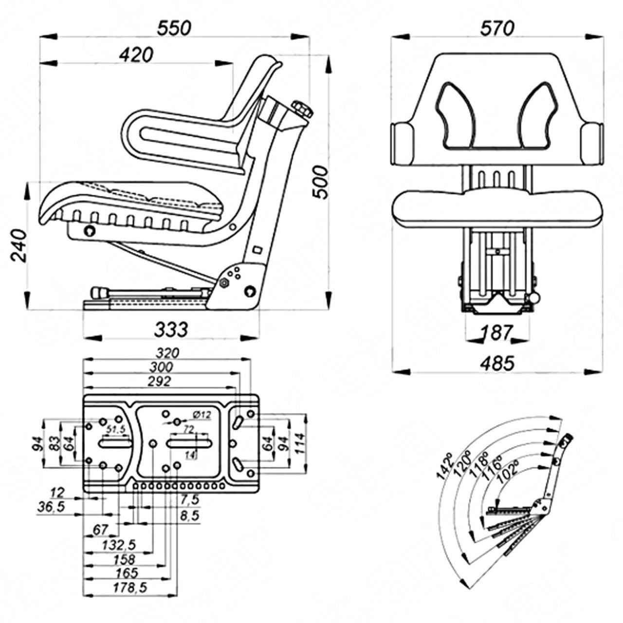 Traktorsitz mit Armlehnen Federung Sitz Traktor Stapler