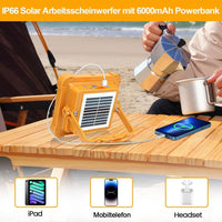 2x LED Solar Arbeitsleuchte Akku Aufladbar Baustrahler Flutlicht