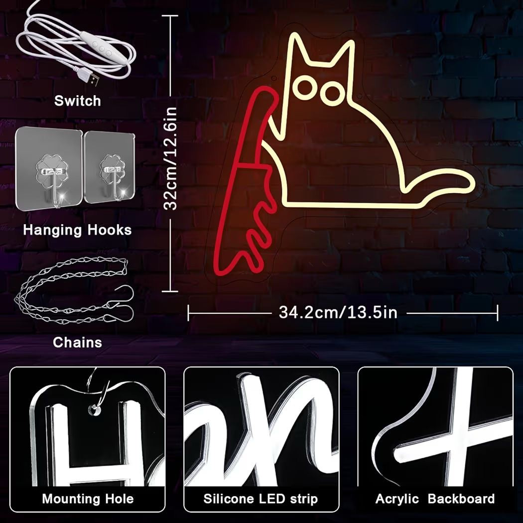 LED Neon Schild Lustige Katze Neonlicht USB Zimmer