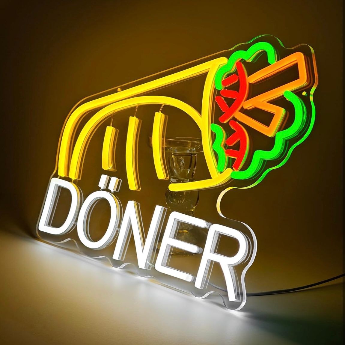 Döner Neon Schild LED Leuchtschild Hängeschild USB Dimmbar