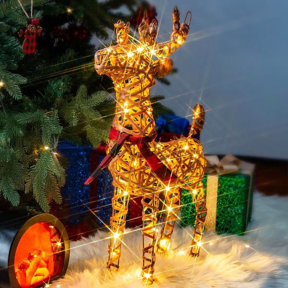 LED Weihnachtsfigur Rattan Rentier 65cm Timer Batteriebetrieb