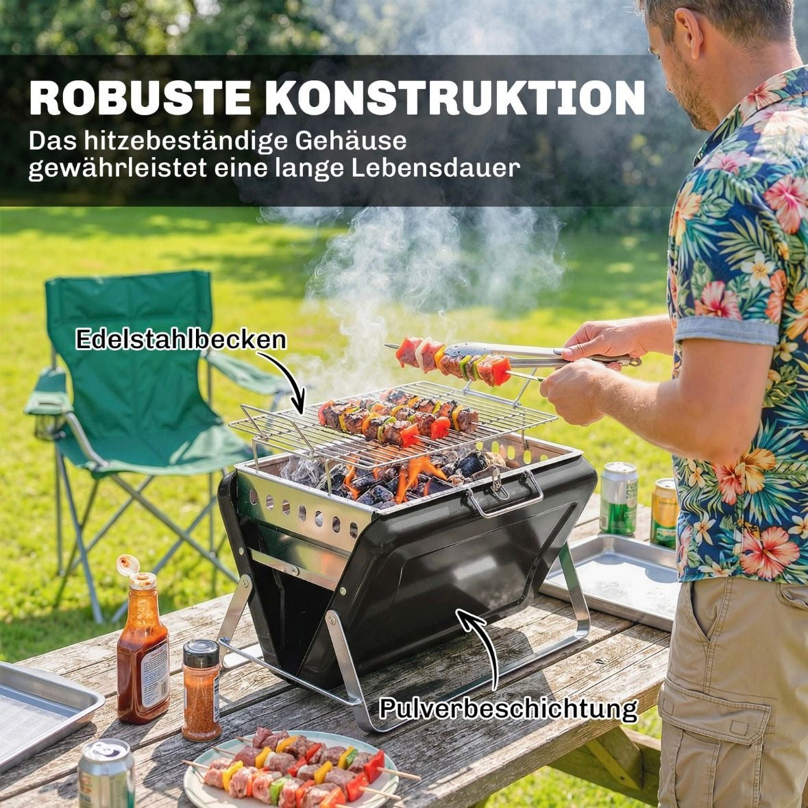 Tragbarer Holzkohlegrill Kofferdesign Grill Kohlegrill BBQ