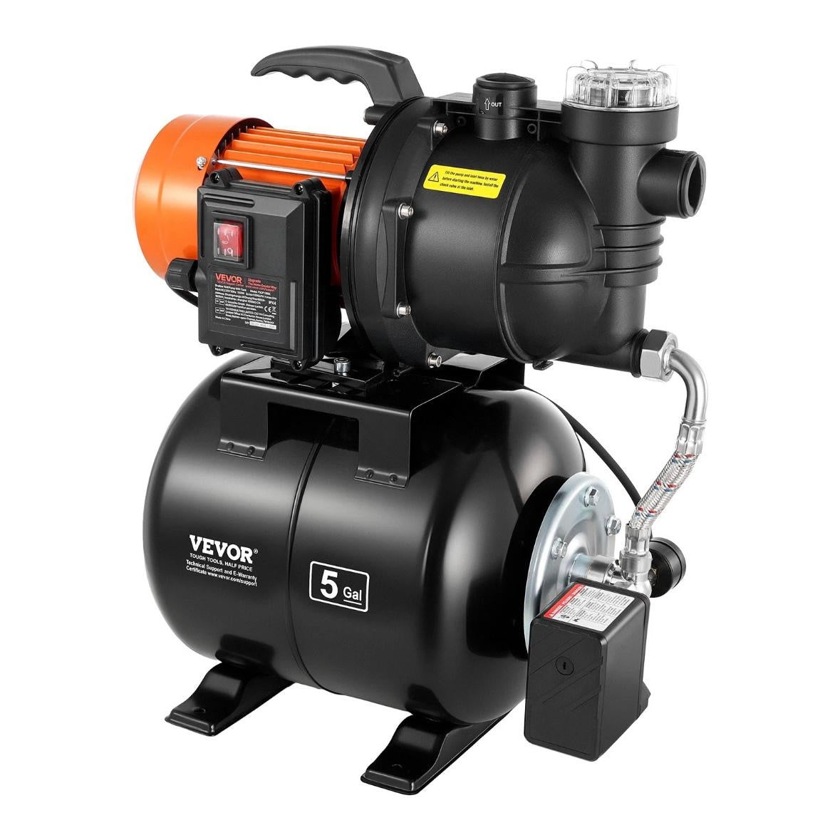 1100W Flachbrunnenpumpe mit Druckbehälter 5300 l/h Jetpumpe mit Filter