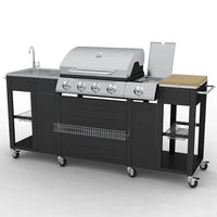 Gasgrill 4+1 Brenner Schwarz 204cm Grillwagen Seitenkocher