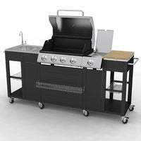 Gasgrill 4+1 Brenner Schwarz 204cm Grillwagen Seitenkocher